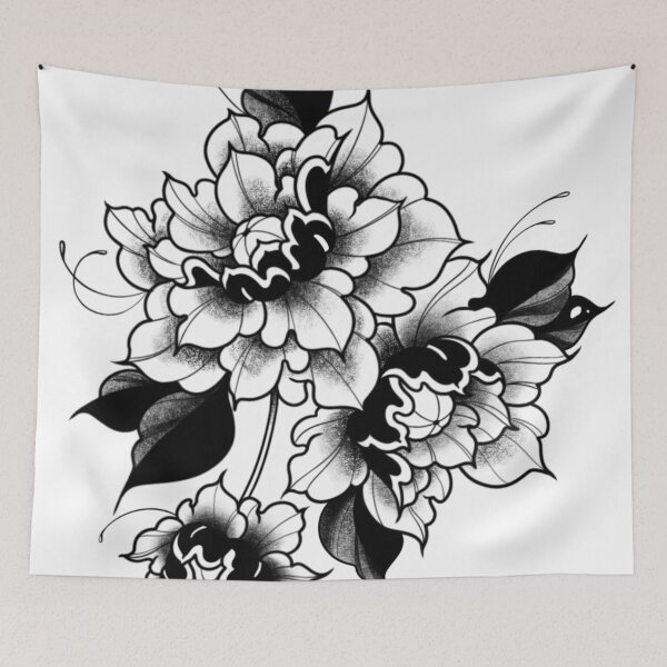 Item preview, Blackwork Peonies designed and sold by inkbybea.