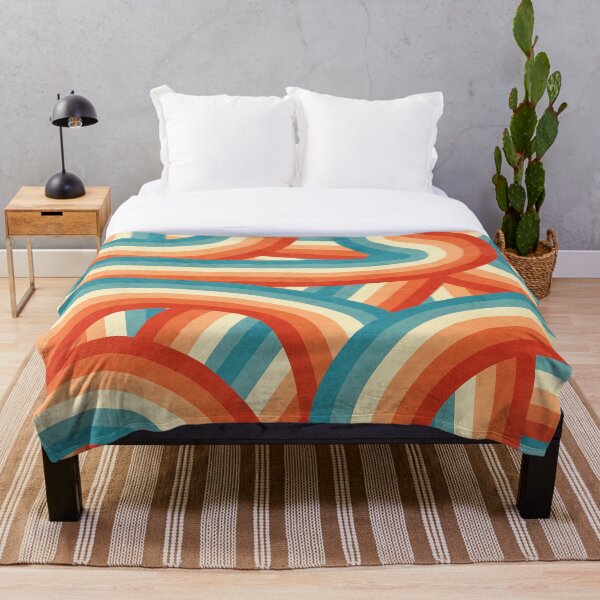 Red, Orange, Blue and Cream 70’s Style Rainbow Stripes Throw Blanket