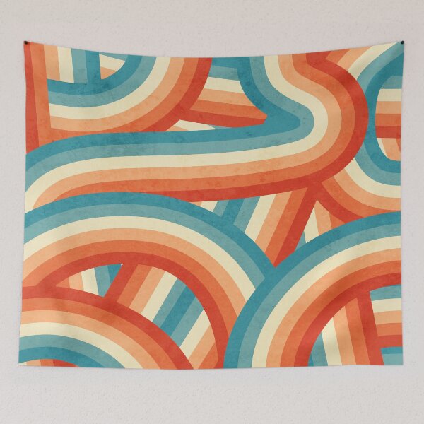 Item preview, Red, Orange, Blue and Cream 70’s Style Rainbow Stripes designed and sold by itsjensworld.