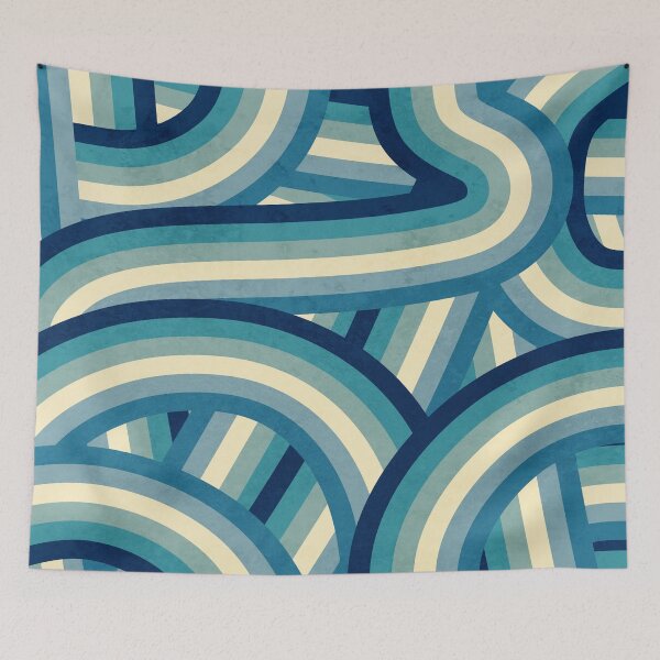 Item preview, Vintage Faded 70's Style Blue Rainbow Stripes designed and sold by itsjensworld.