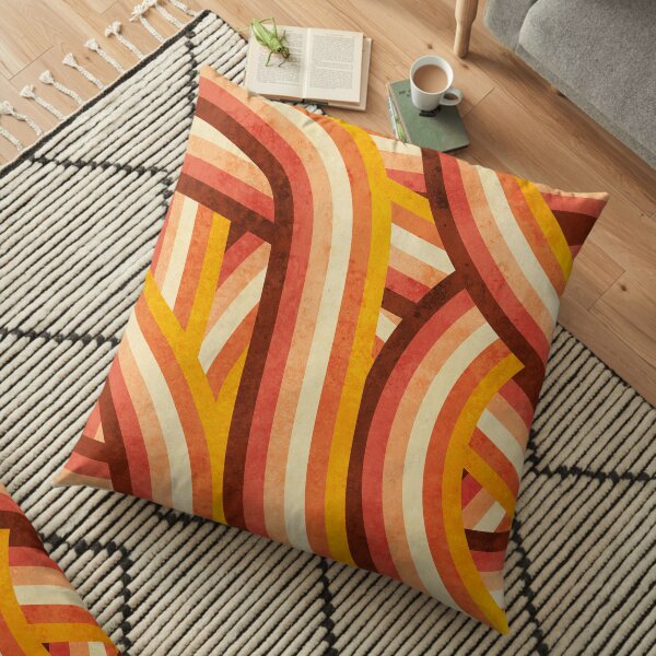 Vintage Orange 70's Style Rainbow Stripes Floor Pillow