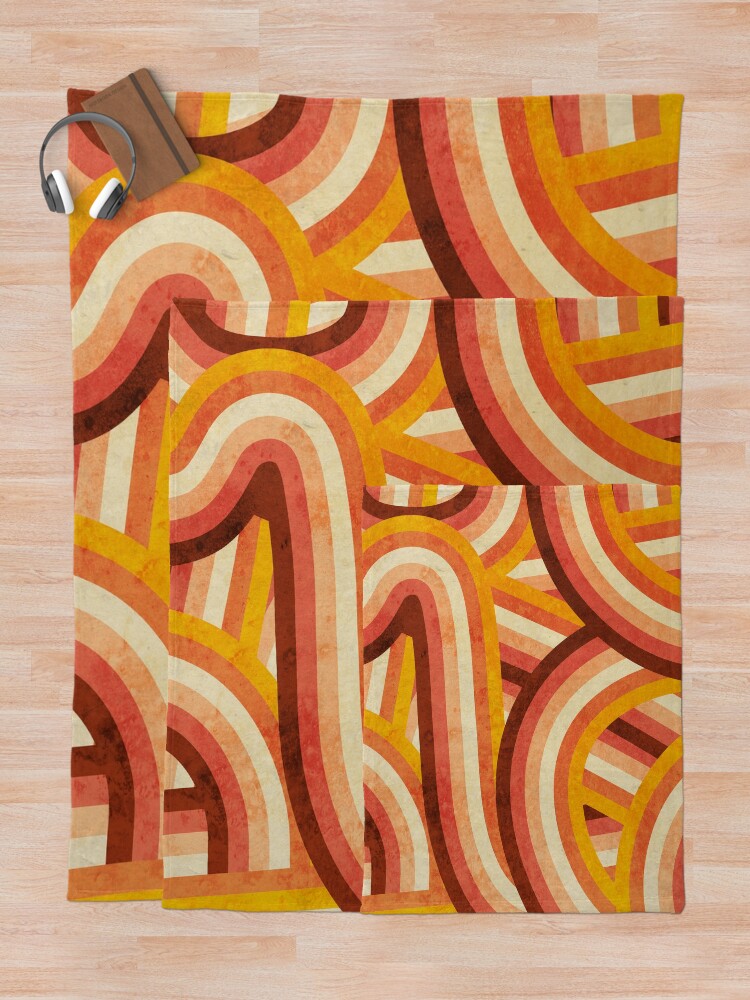 Alternate view of Vintage Orange 70's Style Rainbow Stripes Throw Blanket