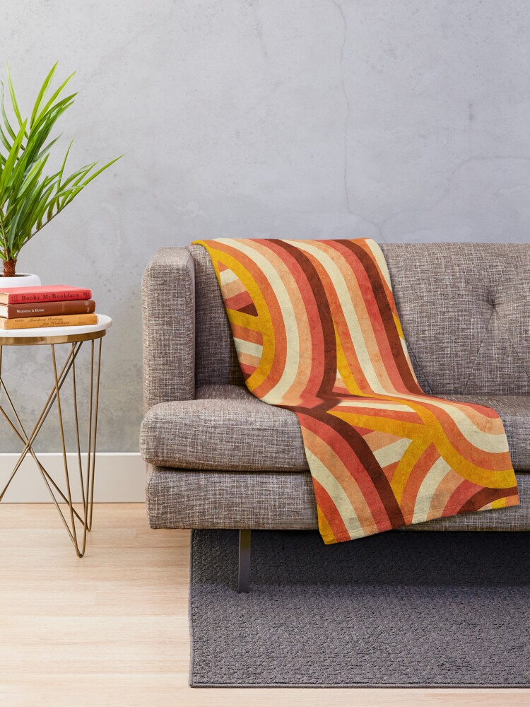 Alternate view of Vintage Orange 70's Style Rainbow Stripes Throw Blanket