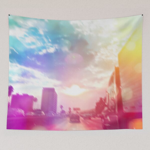 Item preview, blue cloudy sky on the road with colorful bokeh light abstract designed and sold by Mrvell.