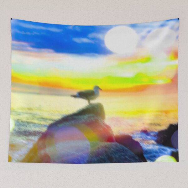 Item preview, bird on the stone with the summer beach sunset background designed and sold by Mrvell.