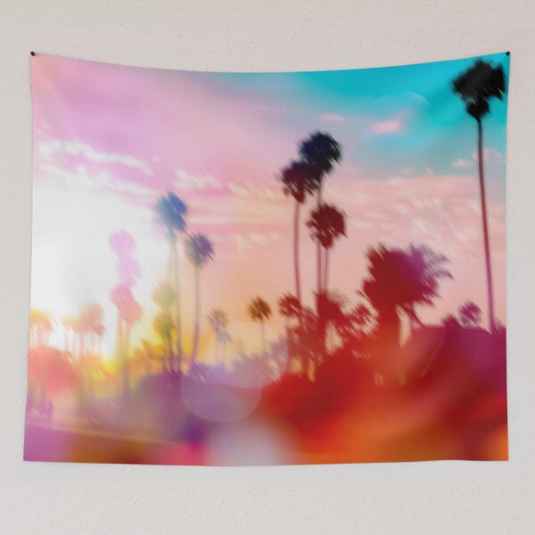 Item preview, palm tree with sunset sky and light bokeh abstract background designed and sold by Mrvell.