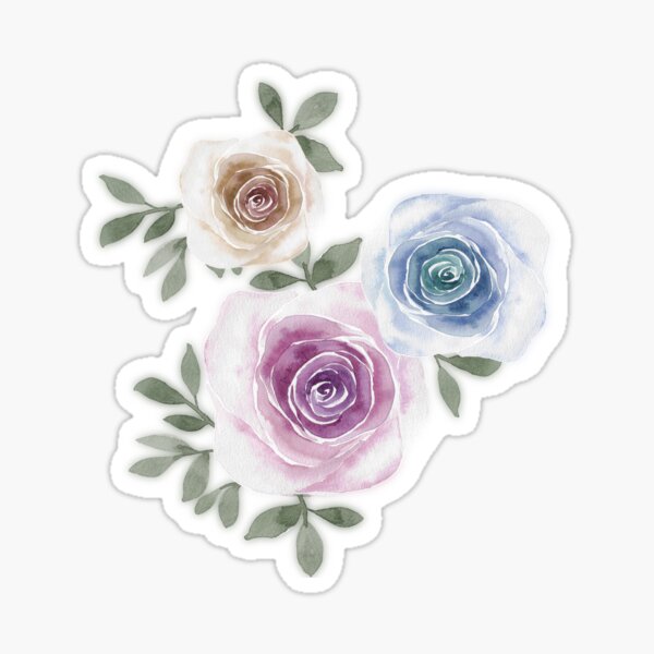 Roses pink blue gold with leaves Sticker