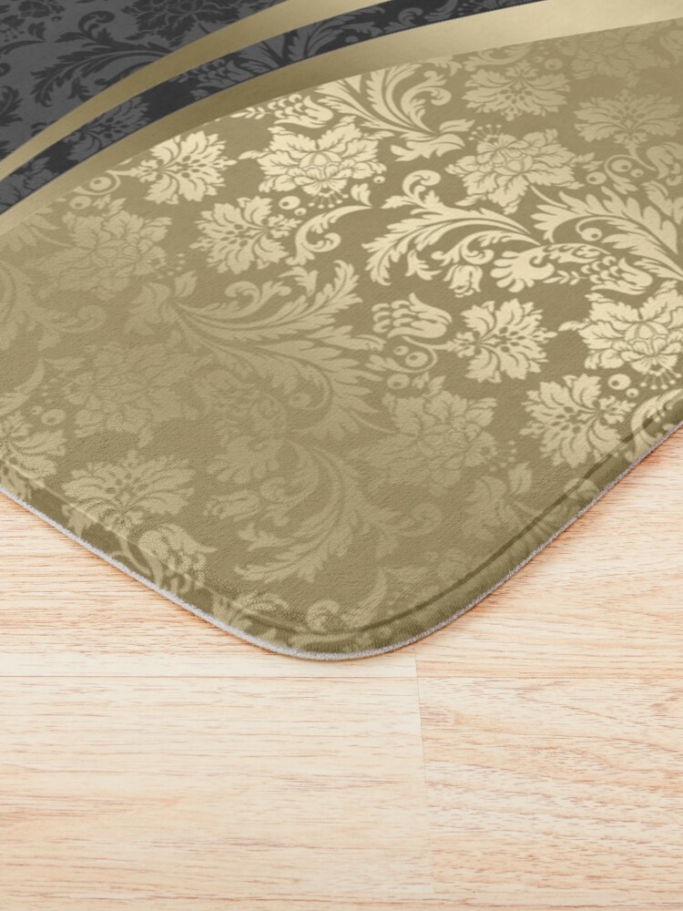 Alternate view of Black And Gold Damasks And geometric Stripes Bath Mat