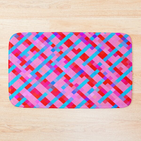 Item preview, geometric pixel square pattern abstract background in pink blue red designed and sold by Mrvell.