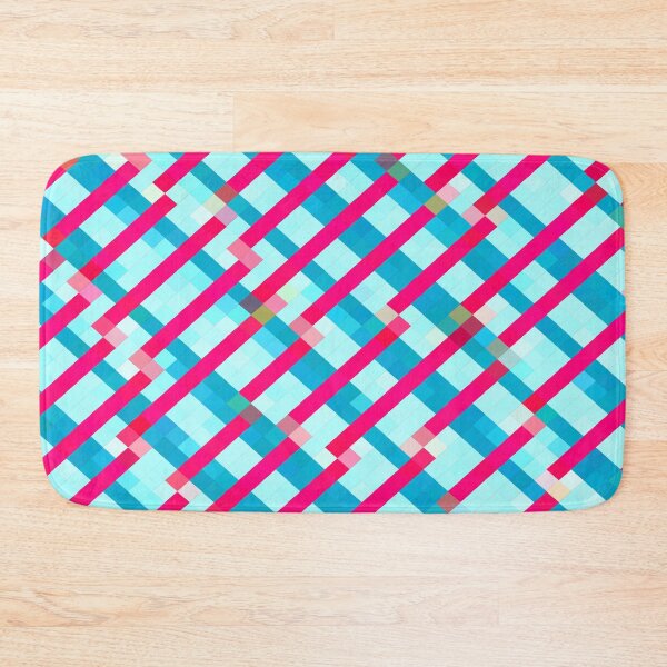 Item preview, geometric pixel square pattern abstract background in blue pink designed and sold by Mrvell.