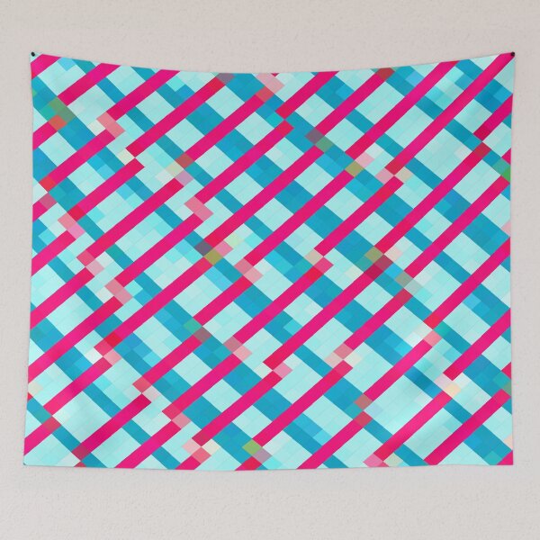 Item preview, geometric pixel square pattern abstract background in blue pink designed and sold by Mrvell.