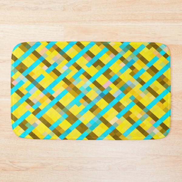 Item preview, geometric pixel square pattern abstract background in yellow blue brown designed and sold by Mrvell.