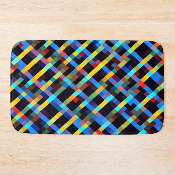 Item preview, geometric pixel square pattern abstract background in blue yellow red orange designed and sold by Mrvell.