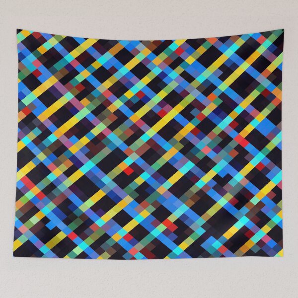 Item preview, geometric pixel square pattern abstract background in blue yellow red orange designed and sold by Mrvell.