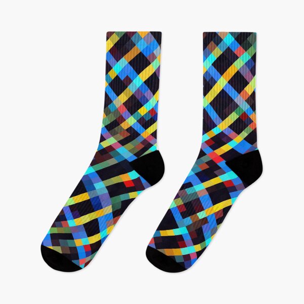 Item preview, geometric pixel square pattern abstract background in blue yellow red orange designed and sold by Mrvell.