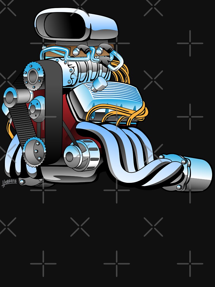 Hot rod race car engine cartoon by hobrath