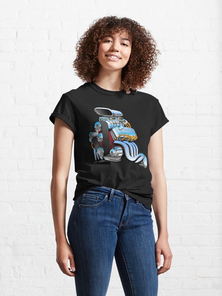 Alternate view of Hot rod race car engine cartoon Classic T-Shirt