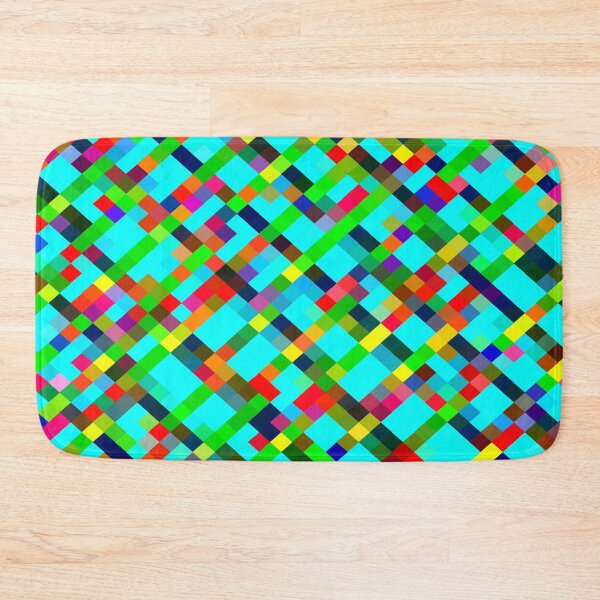 Item preview, geometric pixel square pattern abstract background in green yellow blue orange designed and sold by Mrvell.