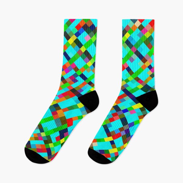 Item preview, geometric pixel square pattern abstract background in green yellow blue orange designed and sold by Mrvell.