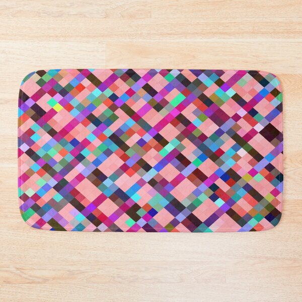 Item preview, geometric pixel square pattern abstract background in pink purple blue yellow green designed and sold by Mrvell.