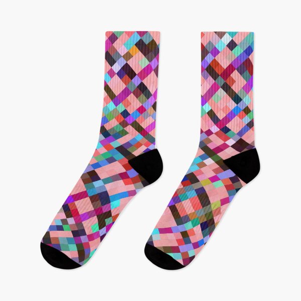 Item preview, geometric pixel square pattern abstract background in pink purple blue yellow green designed and sold by Mrvell.