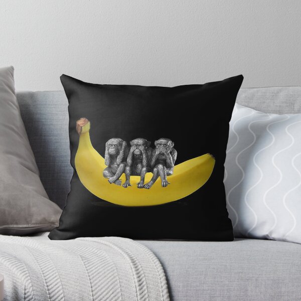 ❤‿❤ MONKEYS SIGN LANGUAGE SITTING ON BANANA THROW PILLOW & TOTE BAG ❤‿❤ Throw Pillow