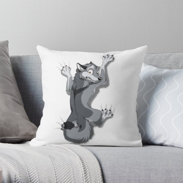 Clinging Gray Wolf Throw Pillow