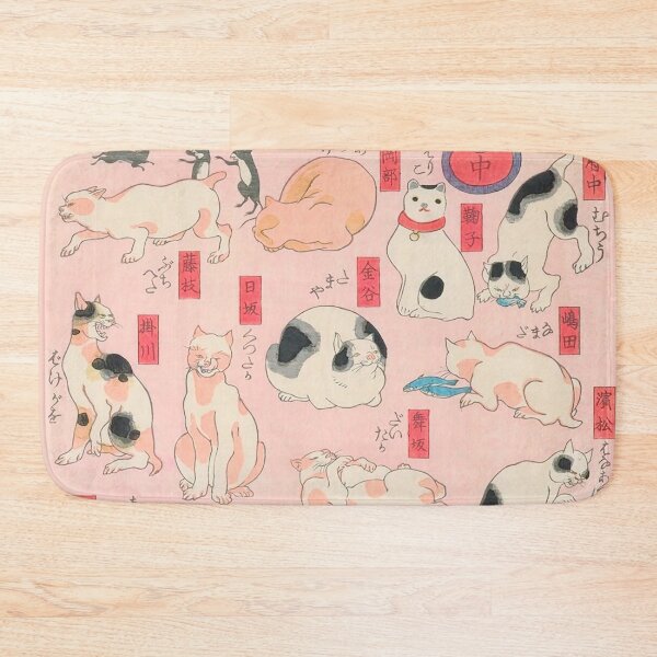 Item preview, Utagawa Hiroshige Japanese Woodblock Cats Pink Pastel Cat Pattern designed and sold by Epitome Girl.