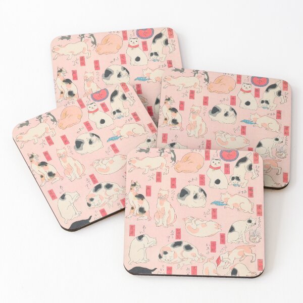 Item preview, Utagawa Hiroshige Japanese Woodblock Cats Pink Pastel Cat Pattern designed and sold by Epitome Girl.