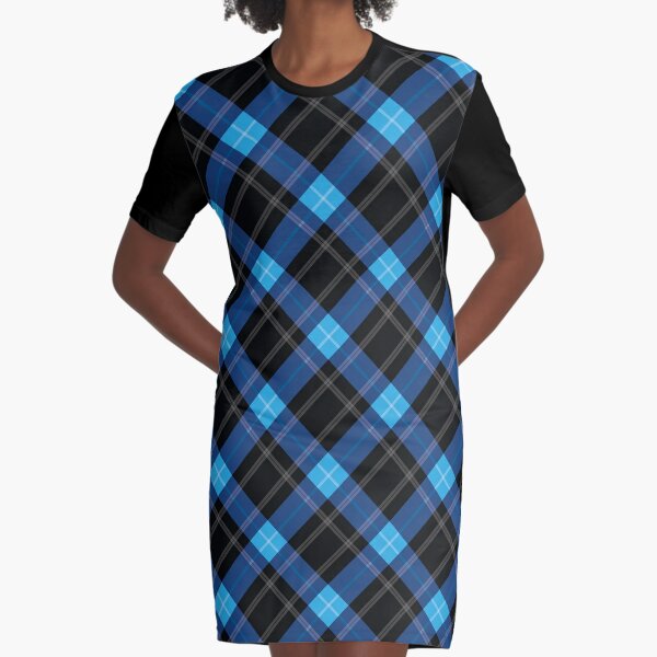 Blue Plaid Classic Plaid Uniform School Fashion Graphic T-Shirt Dress