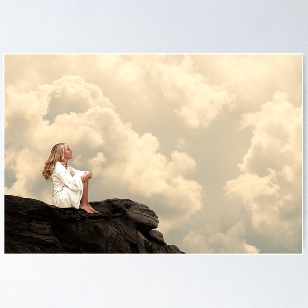 Woman on Rock Formation Poster