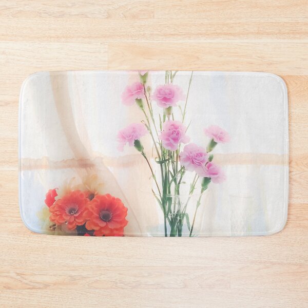 Item preview, pink flower and orange flower in the vase with curtain background designed and sold by Mrvell.