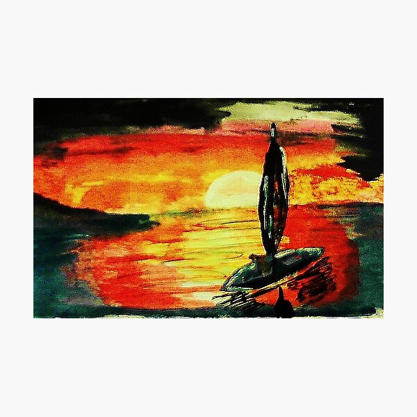 Fisherman going home, watercolor Photographic Print