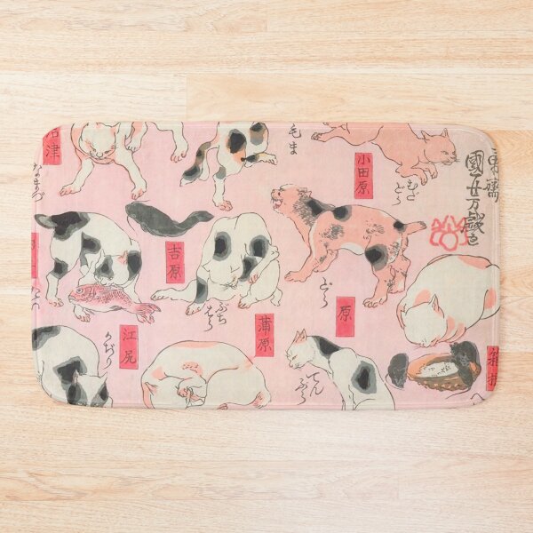 Item preview, Utagawa Hiroshige Japanese Woodblock Cats Pink Pastel Cat Pattern designed and sold by Epitome Girl.
