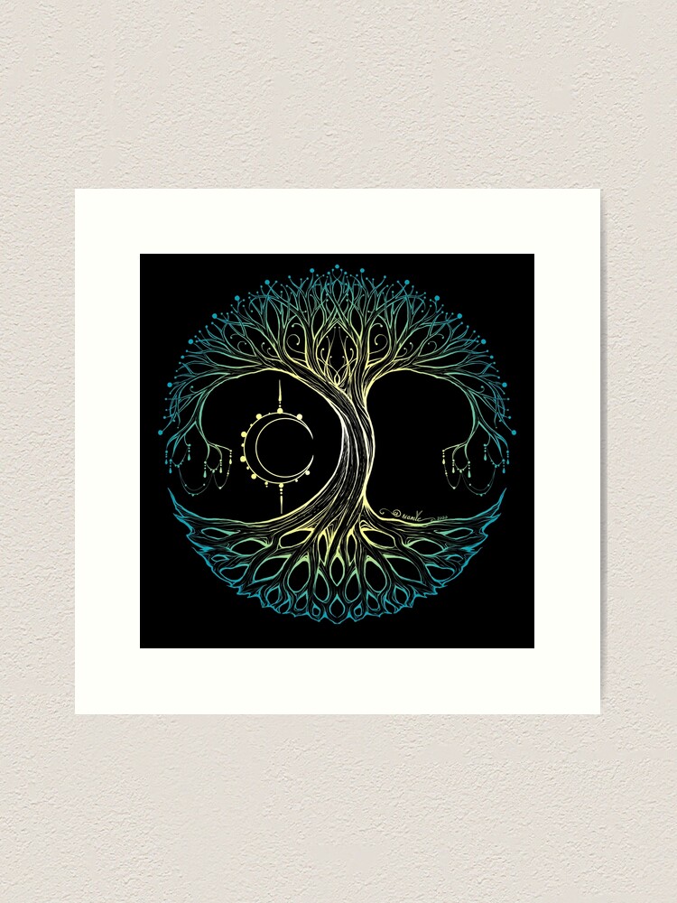 Alternate view of Dreamie's Tree of Life Elvish Blue Art Print