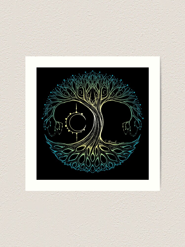 Alternate view of Dreamie's Tree of Life Elvish Blue Art Print