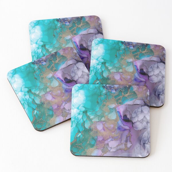 Item preview, Purple, Turquoise, and Gold Abstract: Original Alcohol Ink Painting designed and sold by herzart.