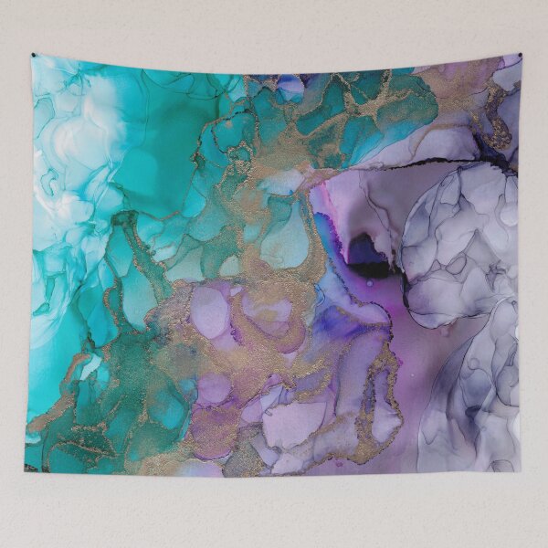 Item preview, Purple, Turquoise, and Gold Abstract: Original Alcohol Ink Painting designed and sold by herzart.