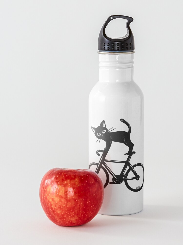 Alternate view of Cat loves a bike Water Bottle