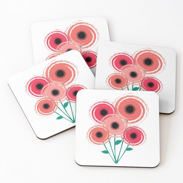 Item preview, Modern Poppy Flowers - Pink Coral Turquoise Blue designed and sold by Elsy's Art.