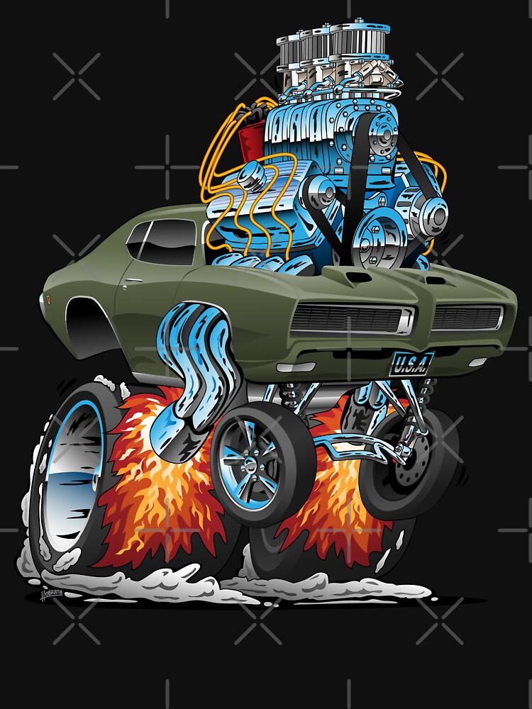Classic American Muscle Car Hot Rod Cartoon Vector Illustration by hobrath