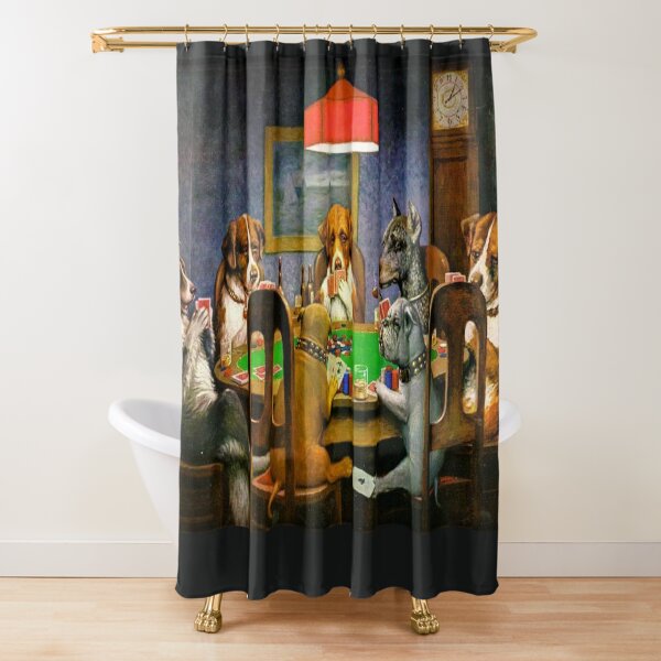 DOGS PLAYING POKER. A Friend in Need. Cassius Marcellus Coolidge. 1903. Shower Curtain