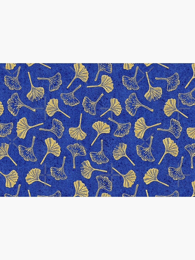 Ginkgo Biloba linocut pattern GLITTER GOLD DEEP BLUE by PrintablesP