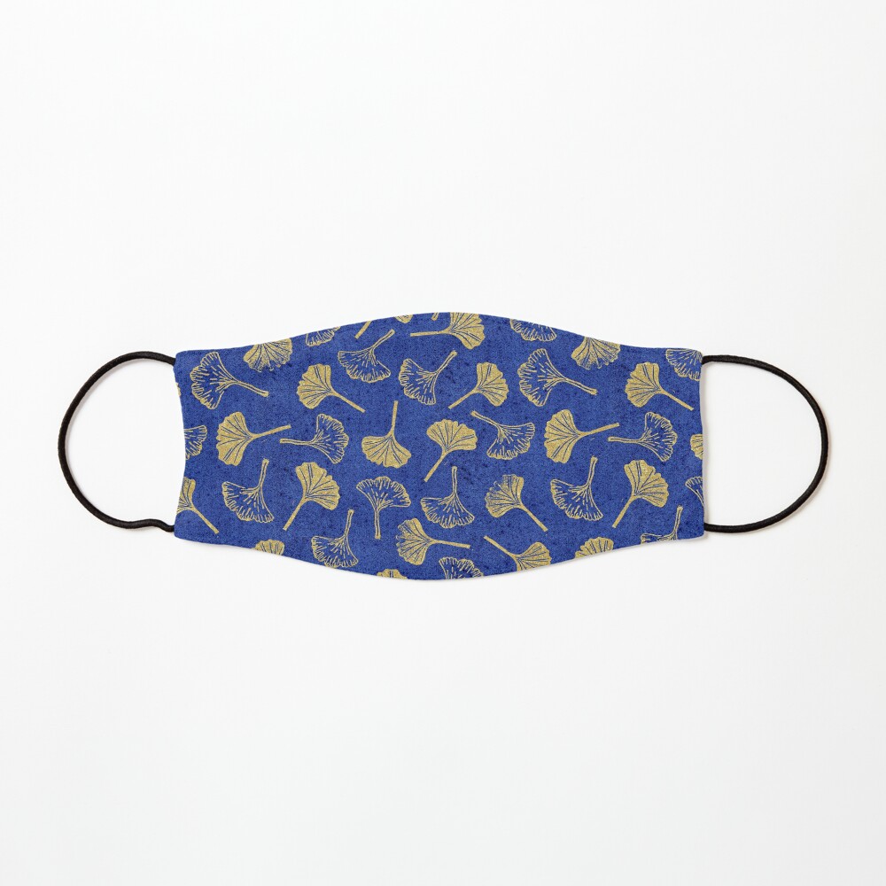Ginkgo Biloba linocut pattern GLITTER GOLD DEEP BLUE Mask