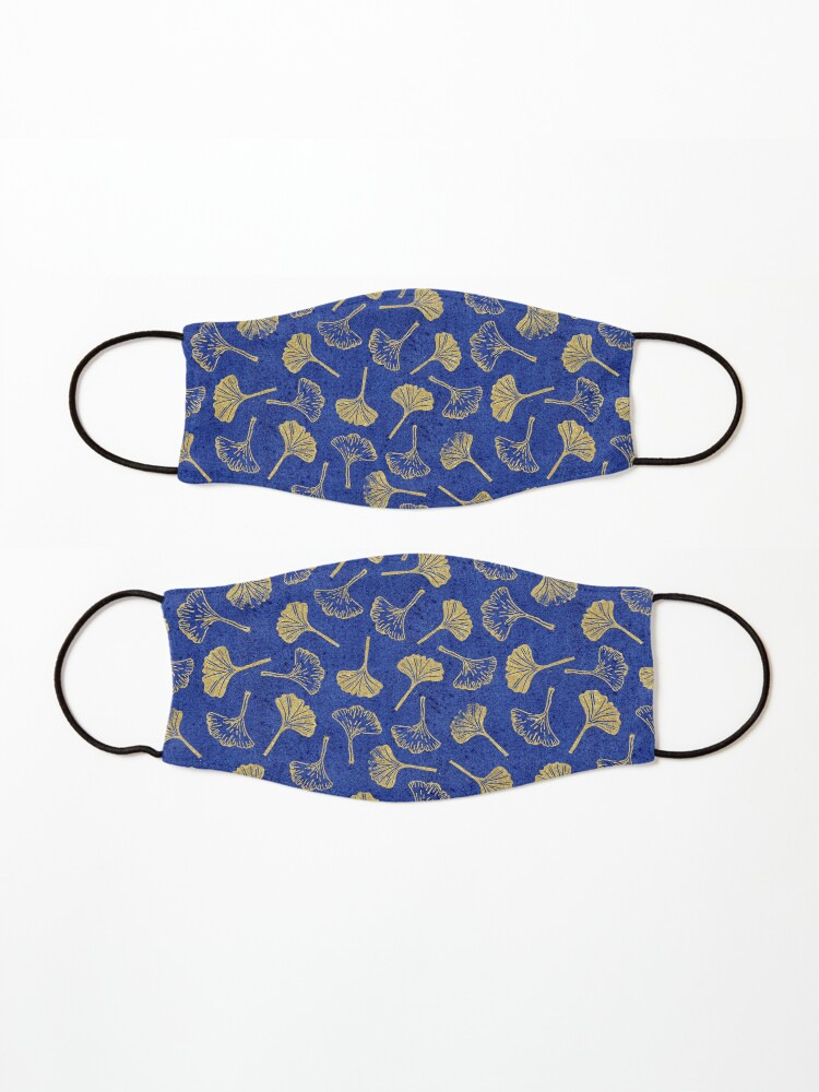 Alternate view of Ginkgo Biloba linocut pattern GLITTER GOLD DEEP BLUE Mask