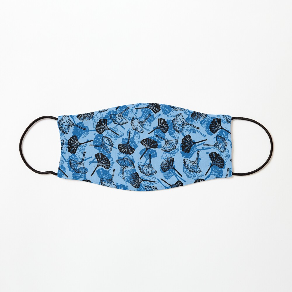 Ginkgo Biloba linocut pattern LIGHT BLUE Mask