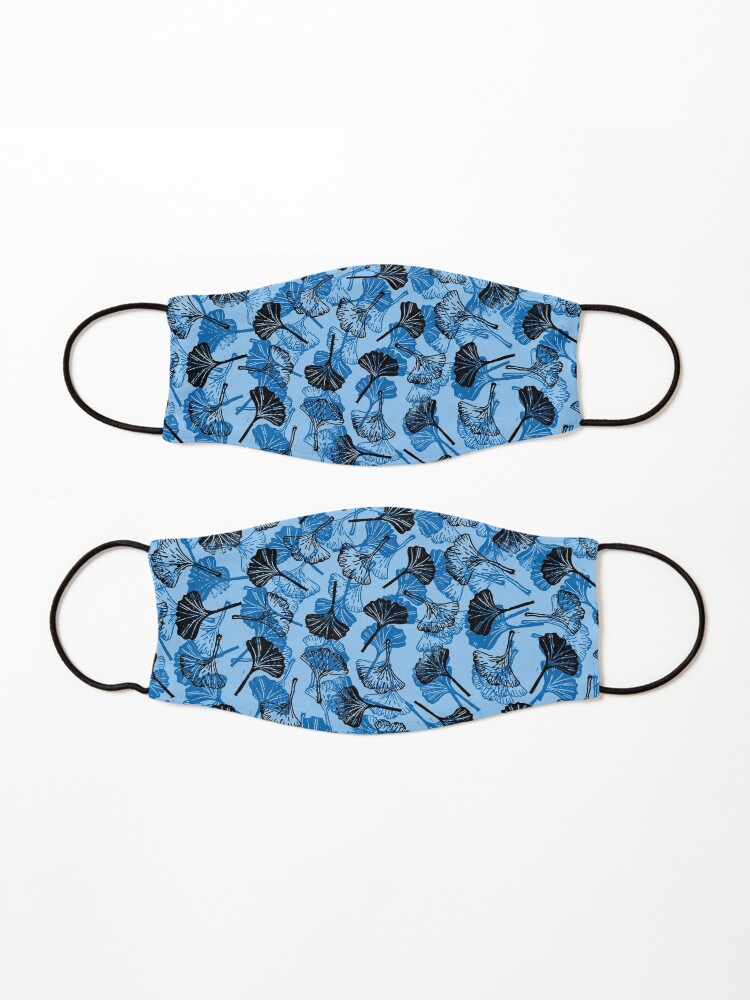 Alternate view of Ginkgo Biloba linocut pattern LIGHT BLUE Mask