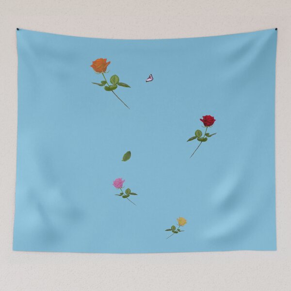 Item preview, Four Roses and a Butterfly. Blue background designed and sold by MindTravel.