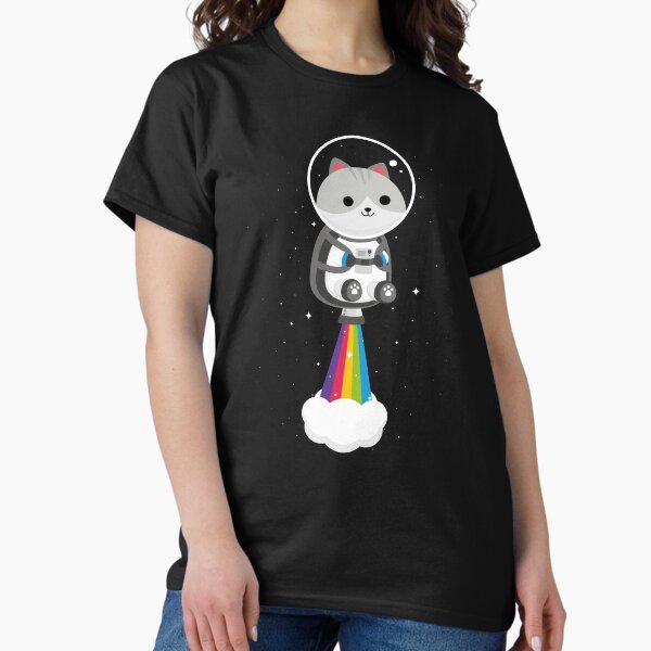 Artikel-Vorschau von Lustige Katze, die mit Regenbogen-Jetpack durch den Weltraum fliegt, designt und verkauft von May's Studio.
