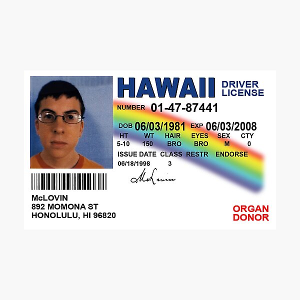 Superbad Fake ID License Photographic Print